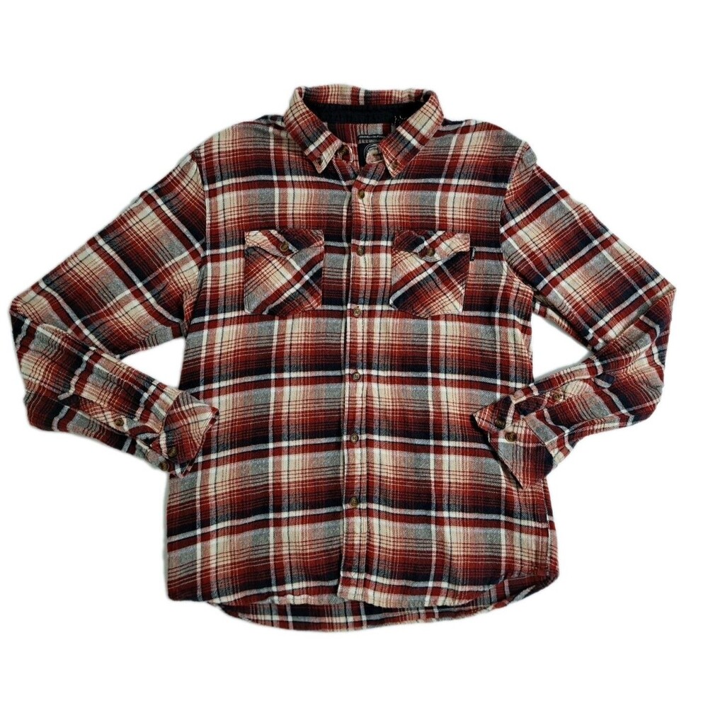 Oneill Mens Medium Orange Black Flannel Shirt Button Up Check Surf California
